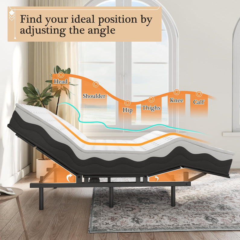 Adjustable Bed Frame -Wireless Remote -Memory Function -Adjustable Bed Base -Head and Foot Lift Incline -Zero Gravity -Quiet Motorfor Lying Down, Reading, Watching TV,Fatigue,BackacheFULL