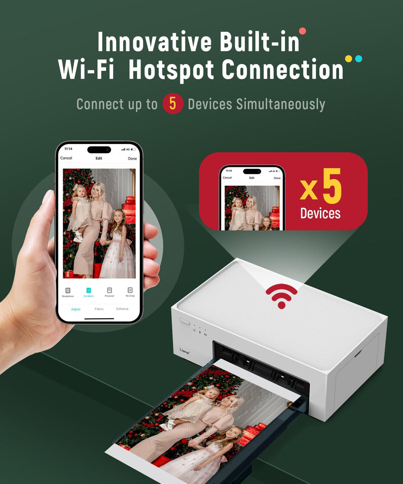 Liene 46 Photo Printer with Wi-Fi, 100 Sheets, Thermal-Dye Sublimation, for iPhone & Android