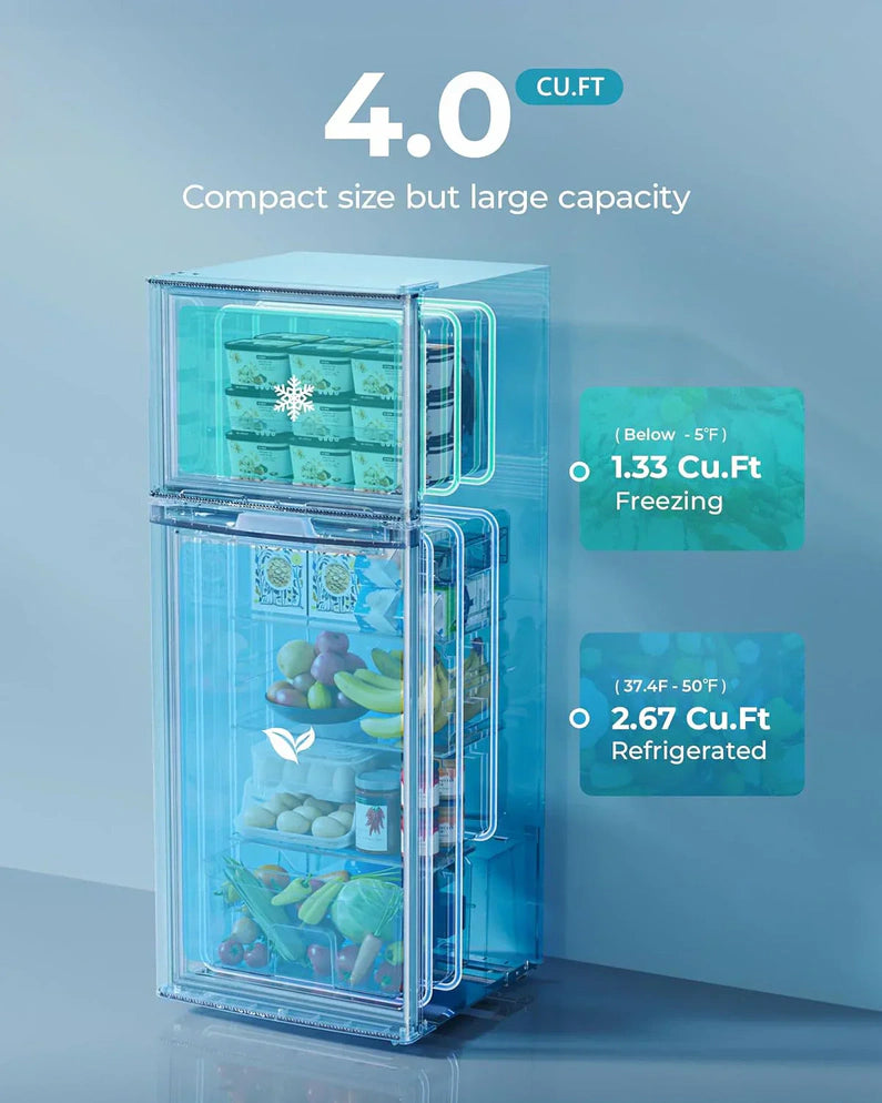 3.2 Cu.Ft Mini Fridge with Freezer 2-Door Compact Refrigerator for Bedroom, Dorm, Office or Apartment, Silver3.2 Cu.Ft Mini Fridge with Freezer 2-Door Compact Refrigerator for Bedroom, Dorm, Office or Apartment, Silver