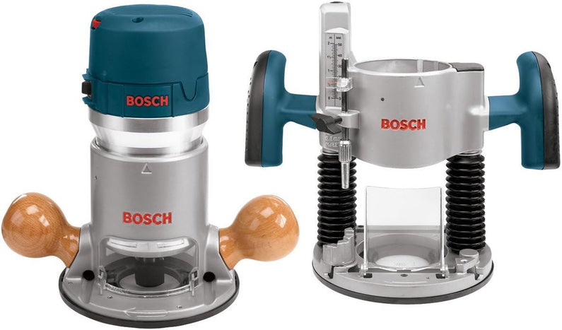 BOSCH 1617EVSPK Wood 12 Amp Router Tool Combo Kit 2.25 Horsepower Plunge Router & Fixed Base with a Variable Speed