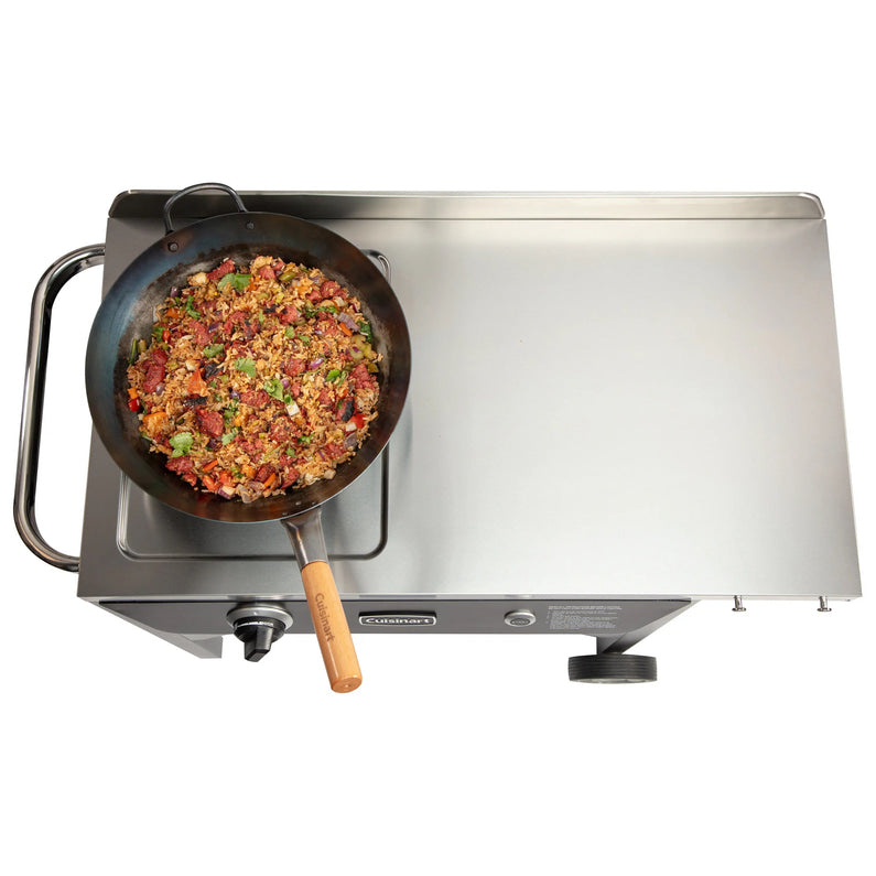 Cuisinart Outdoor Wok Station, 50,000 BTU Propane Outdoor Wok Burner w Prep Table, 14 Carbon Steel Wok for Stir Fry, Searing, BBQ Black