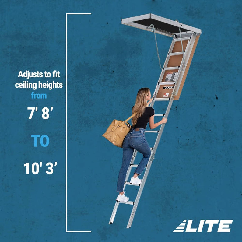 LITE 10ft Aluminum Attic Ladder, 375lb Capacity, Type IAA