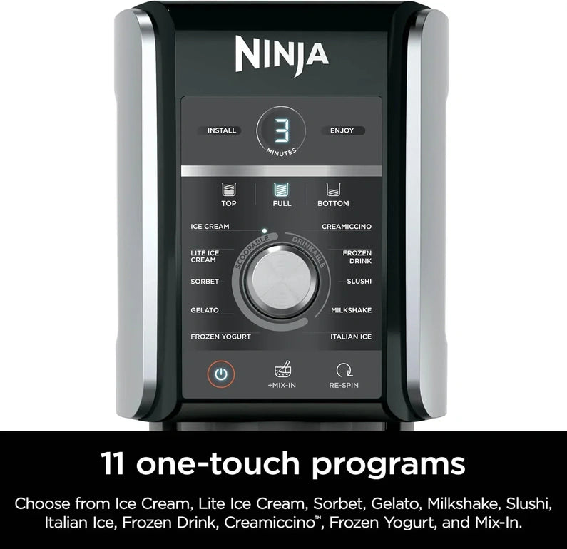 Ninja NC301 CREAMi Ice Cream Maker, for Gelato, Mix-ins, Milkshakes, Sorbet, Smoothie Bowls & More, 7 One-Touch Programs, with (2) Pint Containers & Lids, Compact Size, Perfect for Kids, Silver