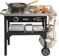 Cuisinart Outdoor Wok Station, 50,000 BTU Propane Outdoor Wok Burner w Prep Table, 14 Carbon Steel Wok for Stir Fry, Searing, BBQ Black