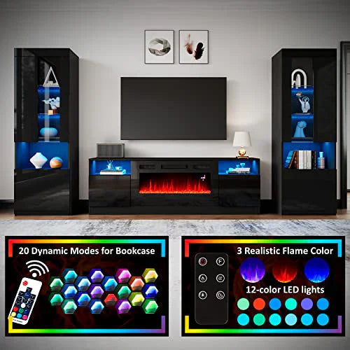 Fireplace TV Stand with 36" Electric Fireplace, LED Light Entertainment Center