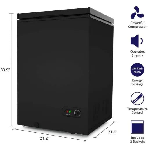 Chest Freezer 3.5 Cu Ft with 2 Removable Baskets Reach In Freezer Chest Quiet Compact Freezer 7 Temperature Settings Black
