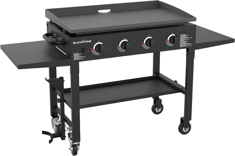 36" Gas Griddle Cooking Station 4 Burner Flat Top Gas Grill Propane Fueled Restaurant Grade Professional 36" Outdoor Griddle Station with Side Stands (1554)