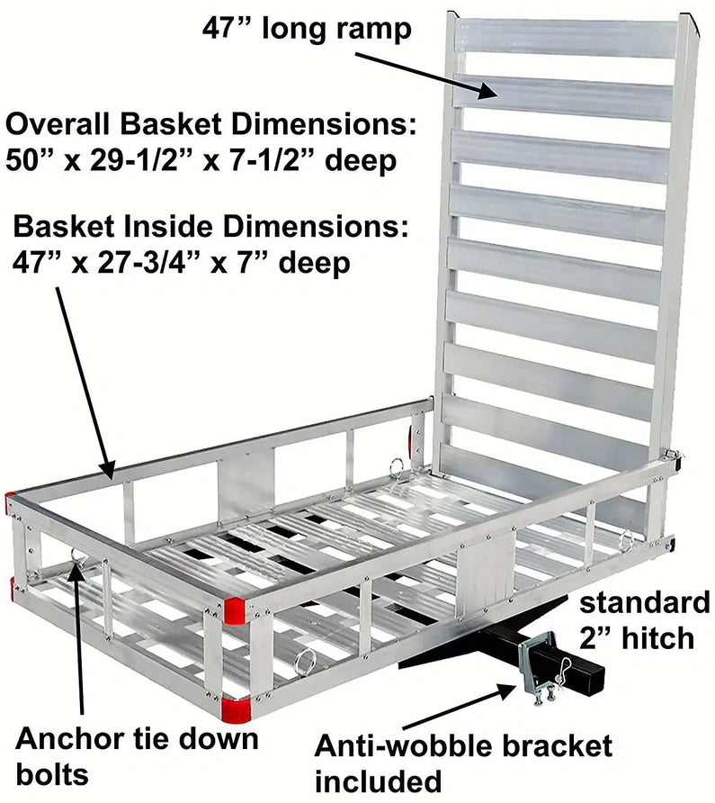 80779 Aluminum Hitch Mount Cargo Carrier with 47 Long Ramp, 1 Pack