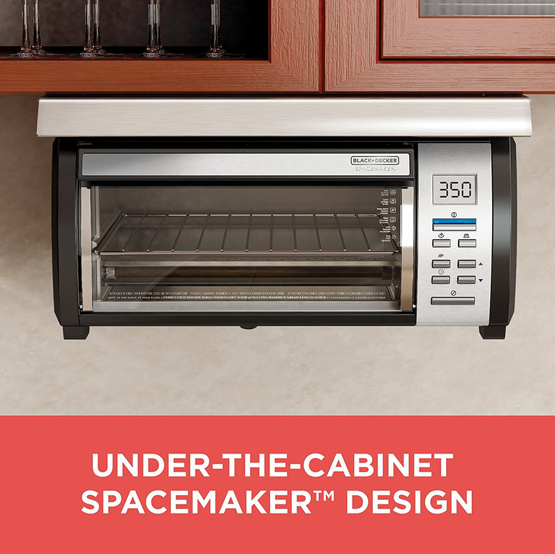 BLACK+DECKER SpaceMaker Under-Counter Toaster Oven, Digital Controls, Black/Stainless Steel, Fits 9 Pizza, TROS1000D