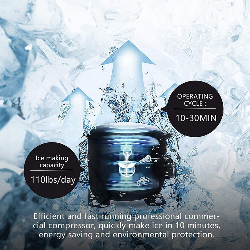 YUTGMasst Commercial Ice – 110LBS/24H Stainless Steel Free-Standing Ice Machine Maker Air Cooling Ice