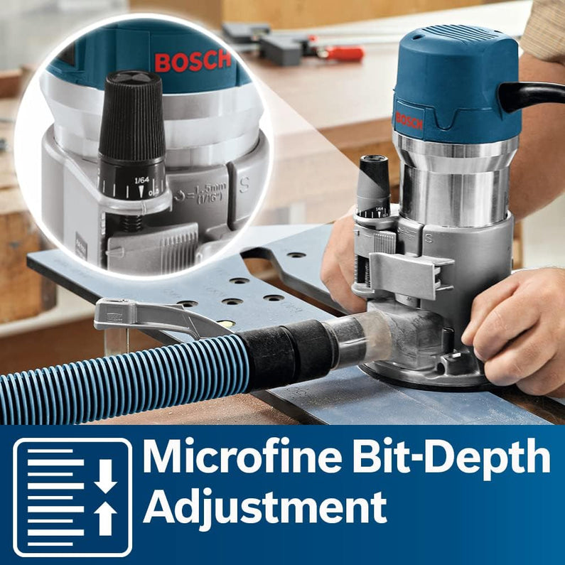 BOSCH 1617EVSPK Wood 12 Amp Router Tool Combo Kit 2.25 Horsepower Plunge Router & Fixed Base with a Variable Speed