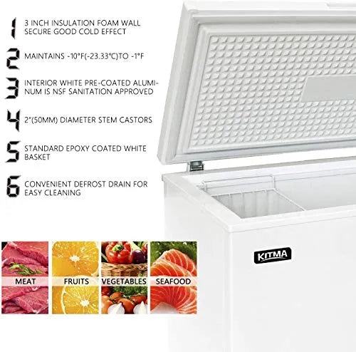 Commercial Top Chest Freezer 7 Cu. Ft - Deep Ice Cream Freezer with Wire Storage Basket, Solid Door, for Groceries, Kitchen, Restaurant White