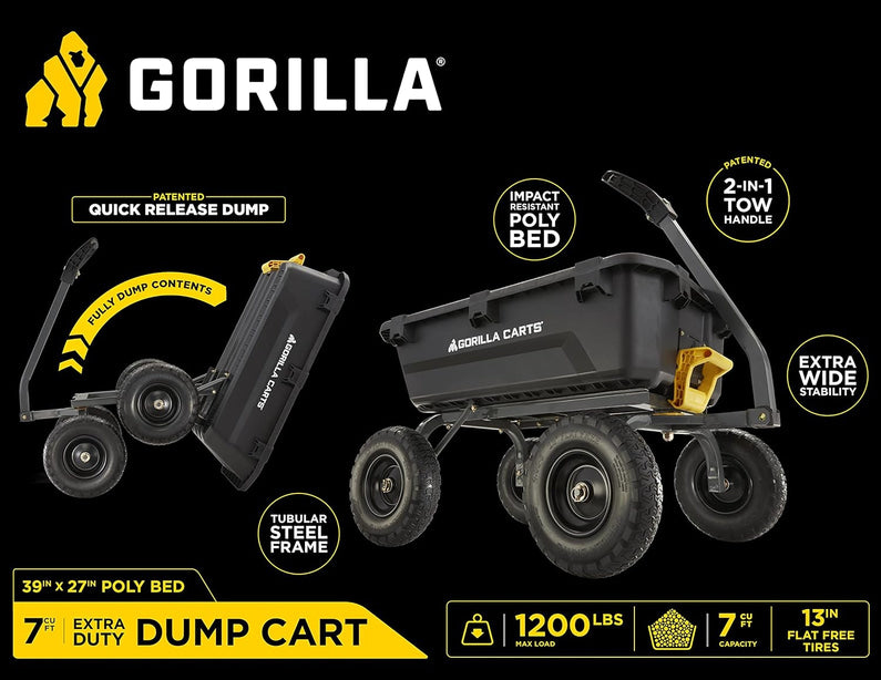 7GCG-NF Heavy-Duty Poly Dump Garden Cart with No-Flat Tires, 7 Cubic Feet, 1200-Pound Capacity, Black, Amazon Exclusive