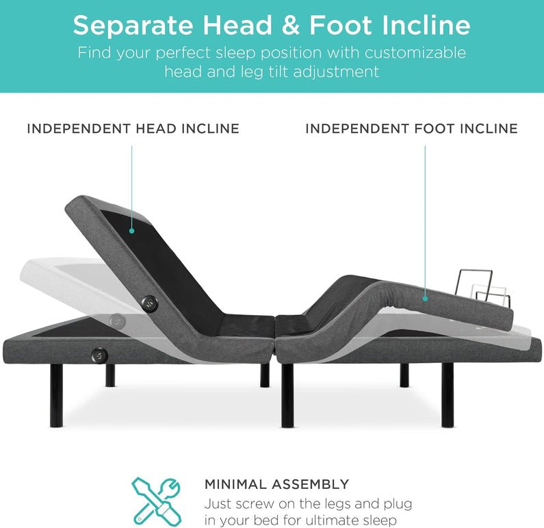 Best Choice Products Ergonomic Twin XL Size Adjustable Bed Frame, Electric Base w/Wireless Remote Control, Nightlight, Massager, 2 USB Ports