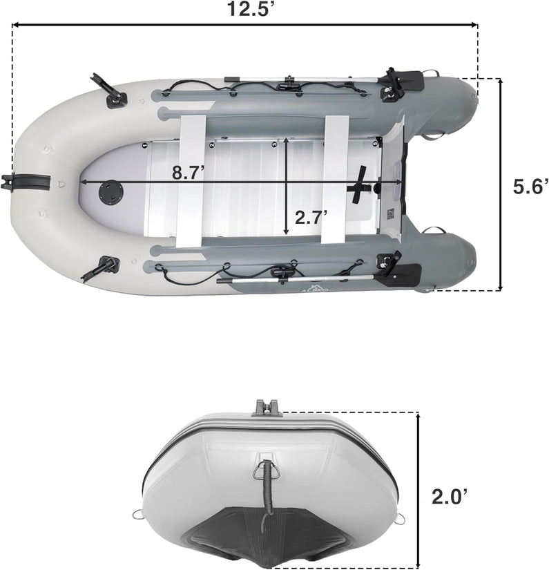 Inflatable Boat | Yacht Dinghy Tender Raft | Multi Person Fishing Boat | Aluminum Floor Oars | Fishing Rod Holders | Heavy-Duty PVC | 2024 Model |