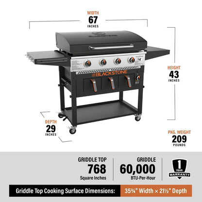 Blackstone 4-Burner 36" Propane Outdoor Griddle with Air Fryer and Hood