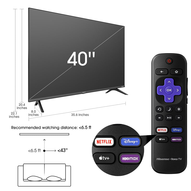 Hisense 40 FHD Roku Smart LED TV 1080p, Motion Rate 120, Game Mode, DTS Sound