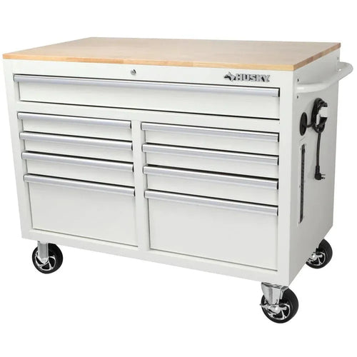 46-in W x 24.5-in D 9-Drawer Mobile Workbench with Hardwood Top and Power Station Gloss Black