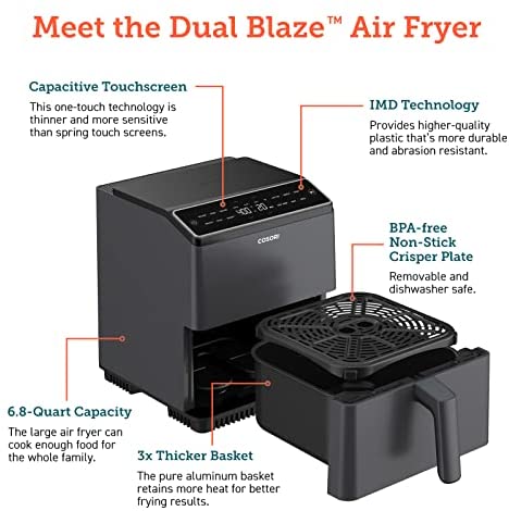 COSORI Air Fryer 6.8Qt, Dual Blaze with 360 ThermoIQ Tech
