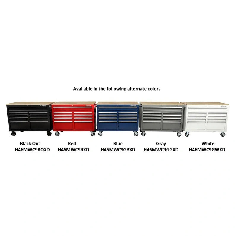 46-in W x 24.5-in D 9-Drawer Mobile Workbench with Hardwood Top and Power Station Gloss Black