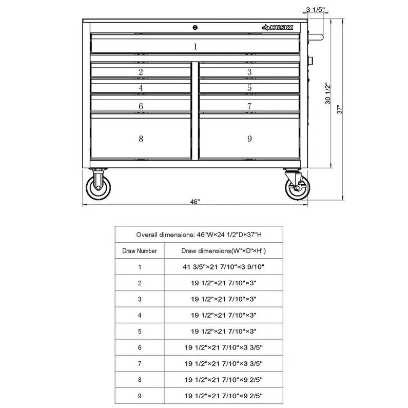 46-in W x 24.5-in D 9-Drawer Mobile Workbench with Hardwood Top and Power Station Gloss Black