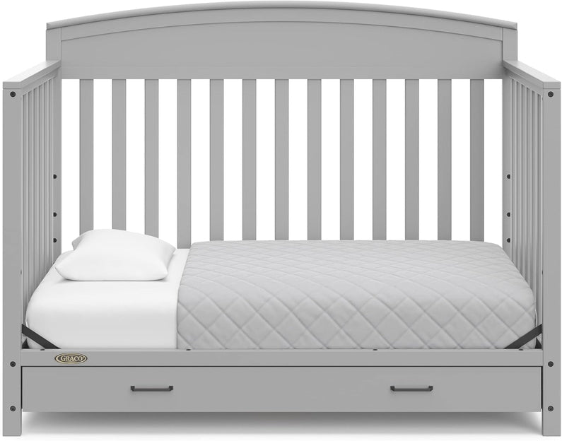 5-in-1 Convertible Baby Bed (with drawers, white) - Green Guardian Gold Certification, built-in baby bed storage drawer, convertible to toddler bed, day bed and full-size bed