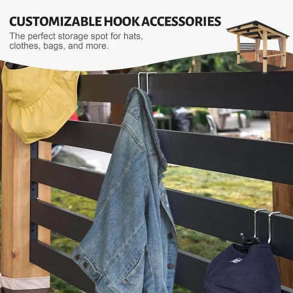 10x12FT Heavy Duty Premium Outdoor All-Season Wooden Cedar Hardtop Gazebo With Metal Roof & Back Curtains (SAK57184)