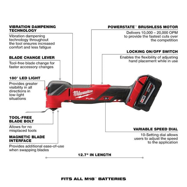 2836-21 M18 FUEL 18V Lithium-Ion Cordless Brushless Oscillating Multi-Tool Kit with one 5.0 Ah Battery, Charger and Tool Bag