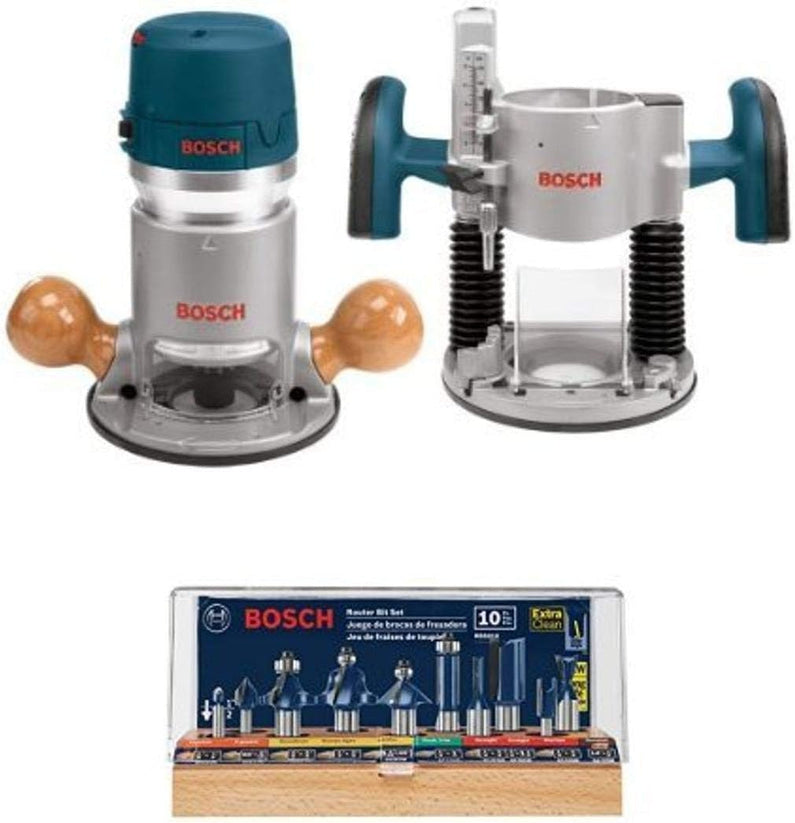 BOSCH 1617EVSPK Wood 12 Amp Router Tool Combo Kit 2.25 Horsepower Plunge Router & Fixed Base with a Variable Speed
