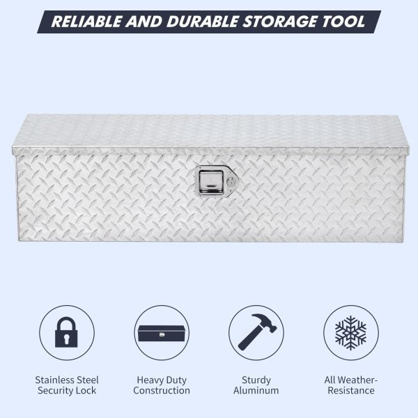 48 Inch Diamond Plate Truck Bed Tool Box with Shelf Silver