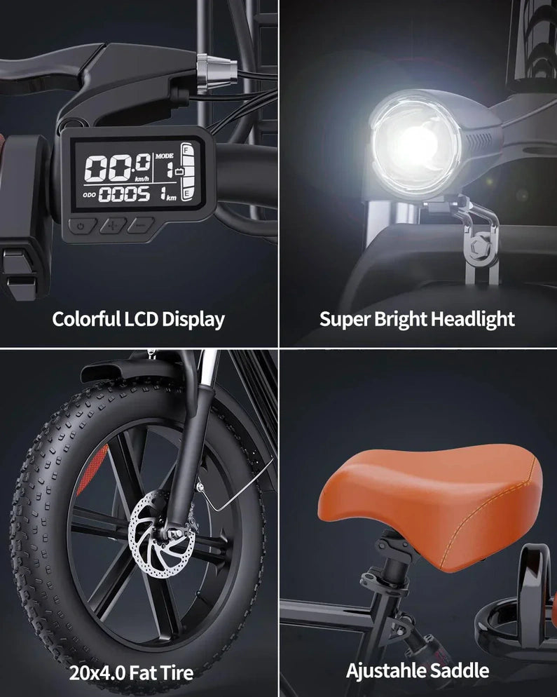 Bopzin 1000W Electric Bike for Adults 48V 15Ah Removable Battery Ebike 20" x 4.0 - 1000W