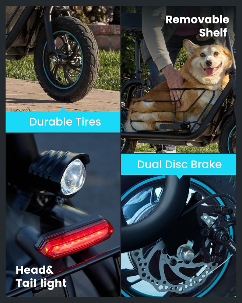 Electric Scooter with Large Basket, 550W Motor