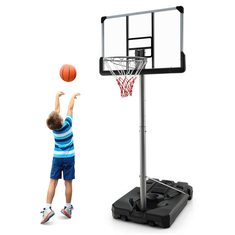 Portable Outdoor Basketball Hoop 64''-79'' Adjustable Poolside Basketball Goal System with 44" Backboard Wheeled Fillable Base