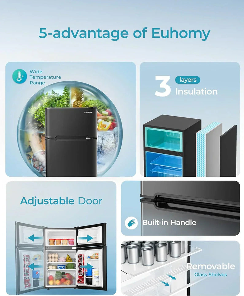 3.2 Cu.Ft Mini Fridge with Freezer 2-Door Compact Refrigerator for Bedroom, Dorm, Office or Apartment, Silver3.2 Cu.Ft Mini Fridge with Freezer 2-Door Compact Refrigerator for Bedroom, Dorm, Office or Apartment, Silver