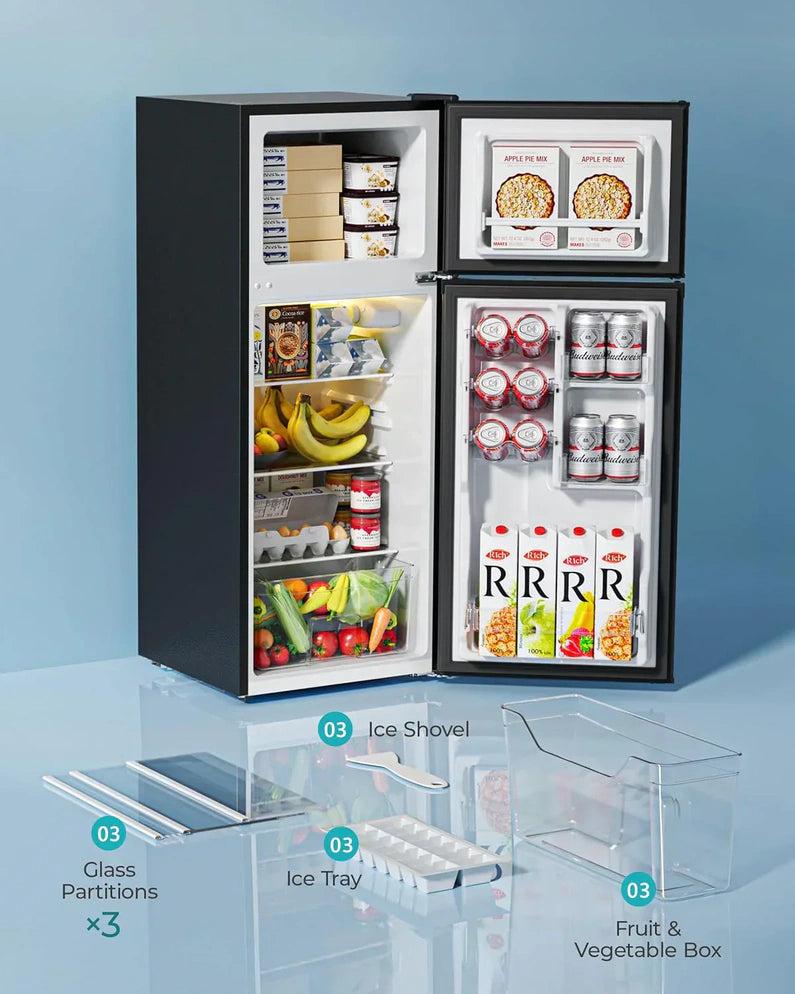 3.2 Cu.Ft Mini Fridge with Freezer 2-Door Compact Refrigerator for Bedroom, Dorm, Office or Apartment, Silver3.2 Cu.Ft Mini Fridge with Freezer 2-Door Compact Refrigerator for Bedroom, Dorm, Office or Apartment, Silver