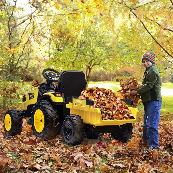 3-in-1 Ride-On Tractor, 24V Electric, Excavator & Bulldozer, Remote Control, LED, Music, USB/Bluetooth max 66 lbs – Bright-yellow