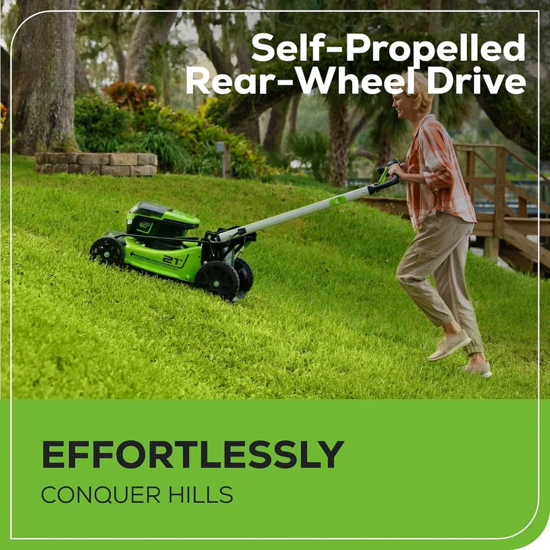 60V 21 Cordless (Self-Propelled) Lawn Mower , 2 x 4.0Ah Batteries and Dual Port Rapid Charger