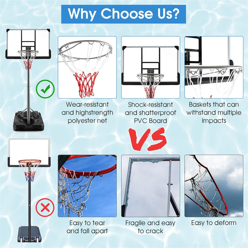 Portable Outdoor Basketball Hoop 64''-79'' Adjustable Poolside Basketball Goal System with 44" Backboard Wheeled Fillable Base