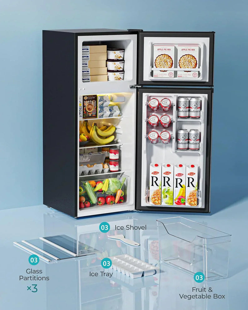 3.2 Cu.Ft Mini Fridge with Freezer 2-Door Compact Refrigerator for Bedroom, Dorm, Office or Apartment, Silver3.2 Cu.Ft Mini Fridge with Freezer 2-Door Compact Refrigerator for Bedroom, Dorm, Office or Apartment, Silver