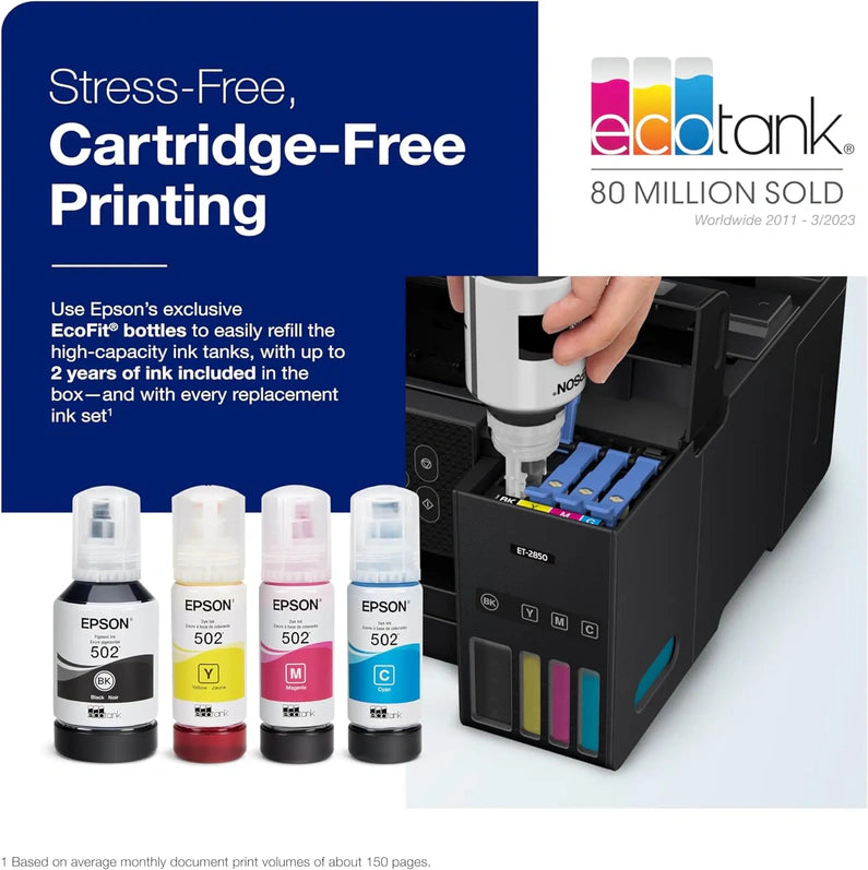 Epson EcoTank ET-4800 Wireless All-in-One Inkjet Printer, White Cartridge-Free, Scanner, Copier, Fax, ADF, Ethernet, Home Office