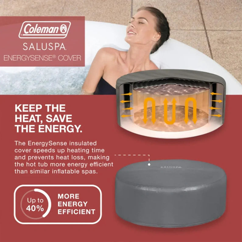 Coleman SaluSpa Miami AirJet 2 to 4 Person Round Inflatable Hot Tub Portable Outdoor Spa with 120 Soothing AirJets and Insulated Cover, Black