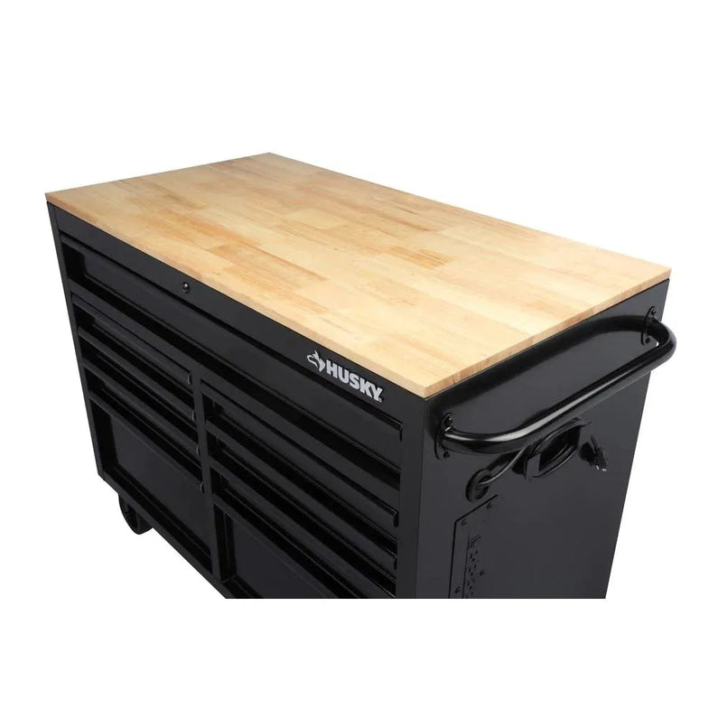 46-in W x 24.5-in D 9-Drawer Mobile Workbench with Hardwood Top and Power Station Gloss Black