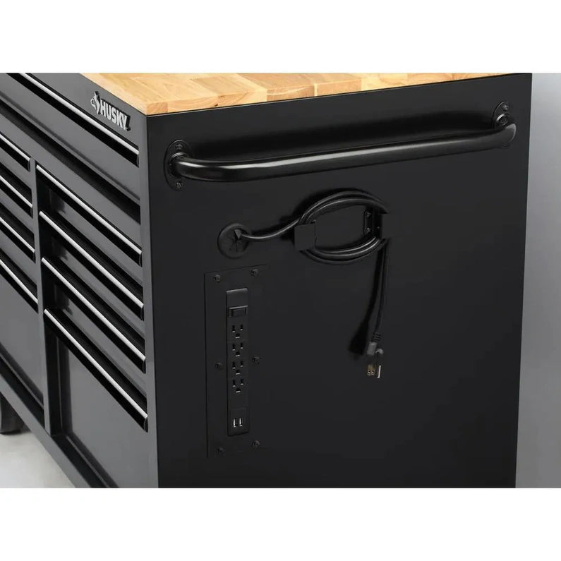 46-in W x 24.5-in D 9-Drawer Mobile Workbench with Hardwood Top and Power Station Gloss Black