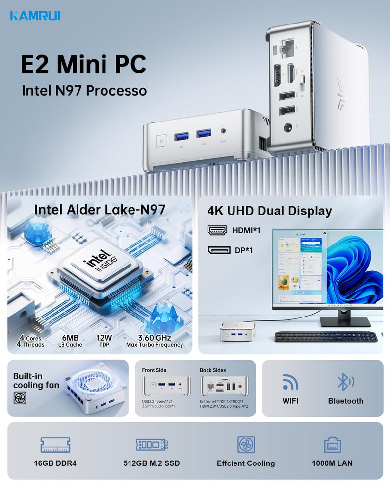 KAMRUI GK3Plus Mini PC, 16GB RAM 512GB M.2 SSD Mini Computers