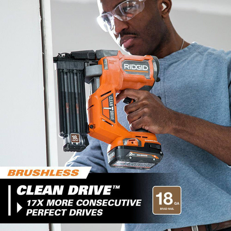 RIDGID 18V Brushless Cordless Nailer Combo Kit with Brad & Finish Nailers, Battery & Charger