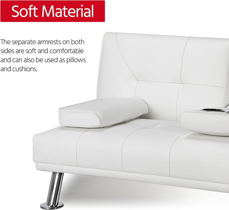 Yaheetech Convertible Sofa Bed Adjustable Couch Sleeper Modern Faux Leather Home Recliner Reversible Loveseat Folding Daybed Guest Bed, Removable Armrests, Cup Holders, 3 Angles, 772lb Capacity, Black