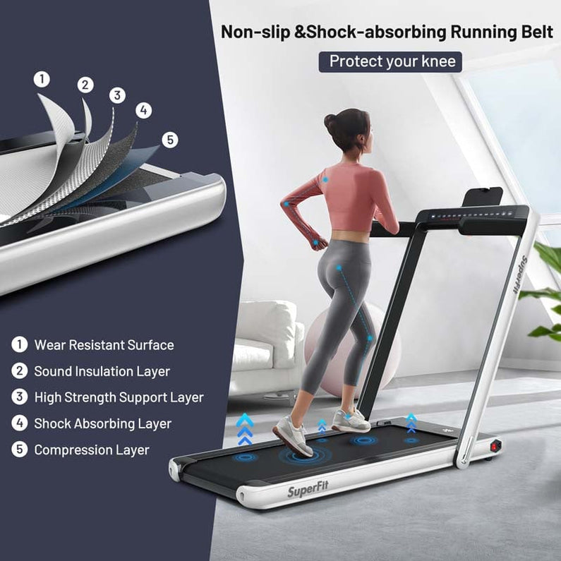2 in 1 Folding Treadmill, 2.25HP Under Desk Electric Treadmill, Portable Walking Running Machine with Dual Display & Smart App Control