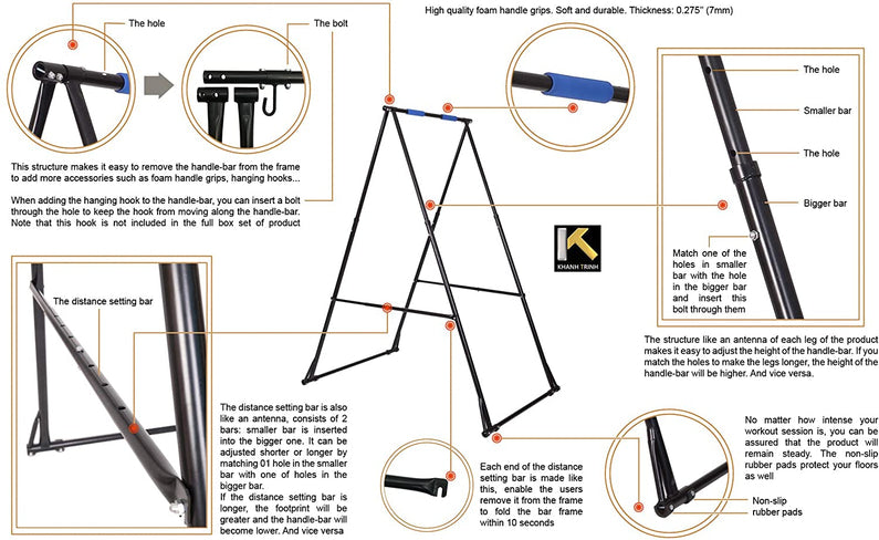 Air Yoga Equipment Set Includes: Blue Aerial Yoga Hammock and The Height-Adjustable Foldable Sturdy Durable KT Yoga Swing Stand Frame