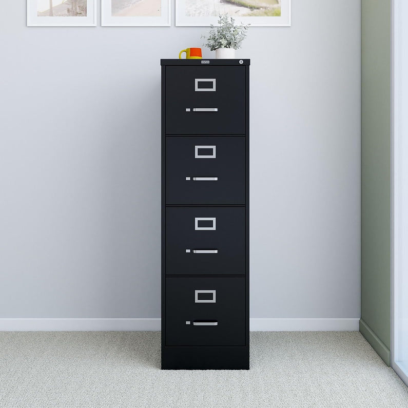 STAPLES 4-Drawer File Cabinet, Lockable, Black, 25"D x 15"W