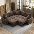 82.6 in. L Shaped Corded Velveteen Modern Sectional Sofa Pull-out Sleeper Sofa in. Brown with USB Ports, Power Sockets